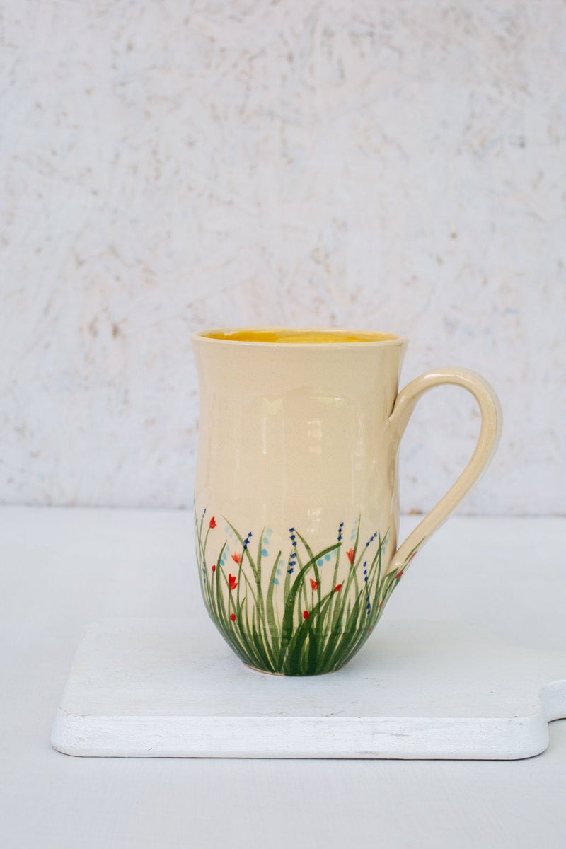 Tall Floral Ceramic Coffee Mug 