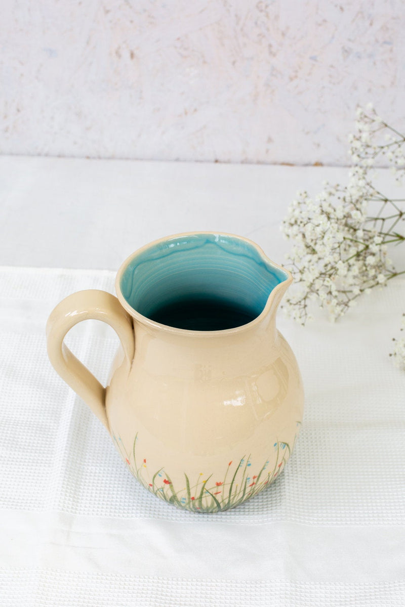 Ceramic Pitcher Handmade for Water Wine Flower Hand Painted Housewarming Gift