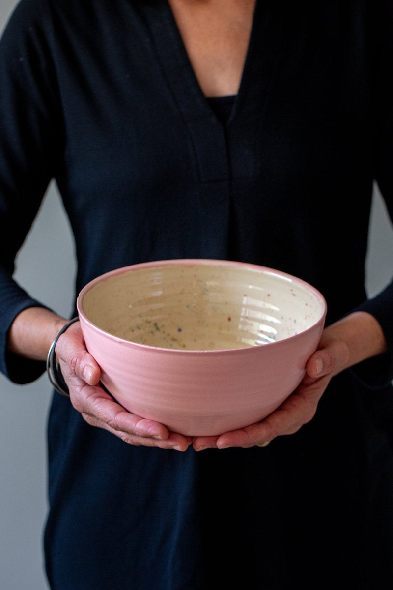 Large Pastel Hand Painted Cactus Ceramic Bowl